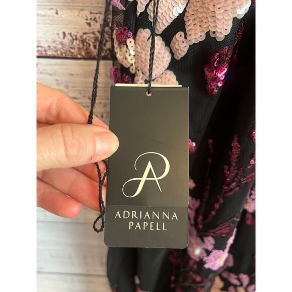 Adrianna Papell Womens Floral Sequined Cocktail Dress Black Pink Size 16W NWT - Picture 10 of 15
